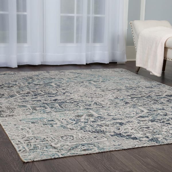 Patio Sofia Fleur Navy Blue 8 ft. x 10 ft. Geometric Indoor/Outdoor Area Rug