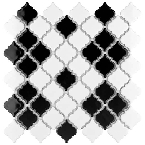 Hudson Tangier Black and White Mimos 12 in. x 12 in. Porcelain Floor and Wall Mosaic Tile (11.0 sq. ft./Case)
