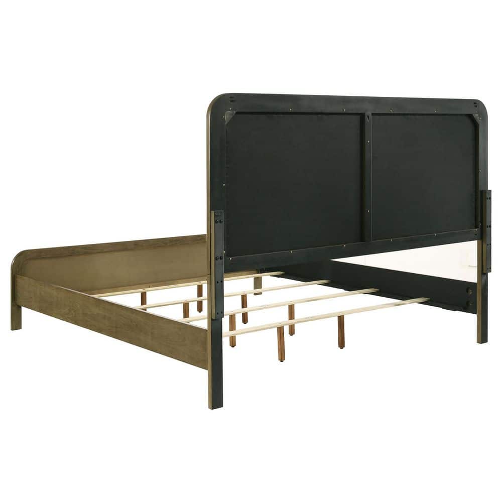 Nutmeg Brown Queen Upholstered Bed with Beige Headboard