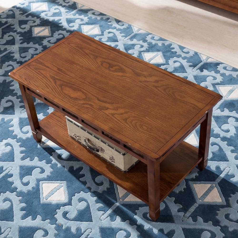 Rustic Oak Rectangular Coffee Table with Slate Details