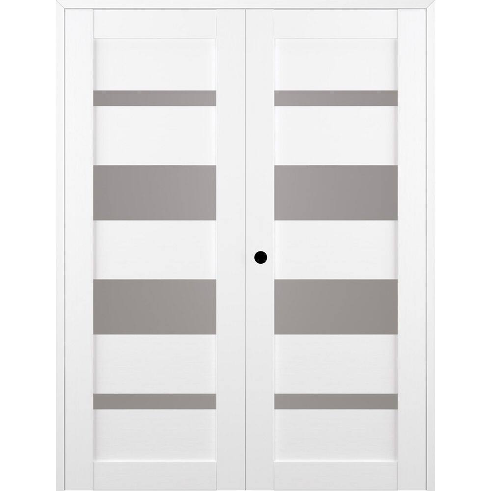 Mirella N 56 in. x 96 in. Right Hand Active 5-Lite Frosted Glass Snow White Wood Composite Double Prehung French Door price history on PriceWatchPro