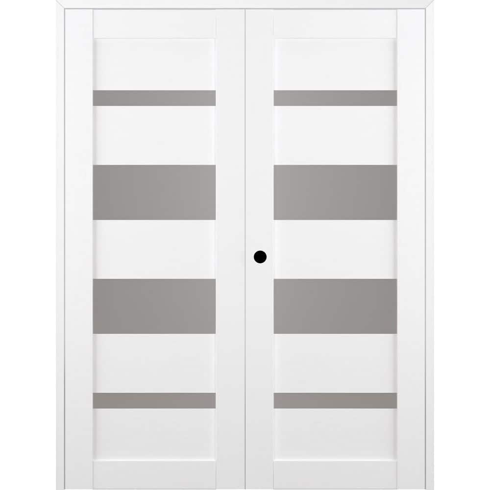 Mirella N 72 in. x 84 in. Right Hand Active 5-Lite Frosted Glass Snow White Wood Composite Double Prehung French Door price history on PriceWatchPro