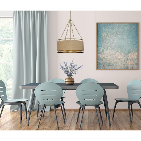 Windward Passage 6-Light Soft Brass Drum Pendant with Natural Brown Rope Shade