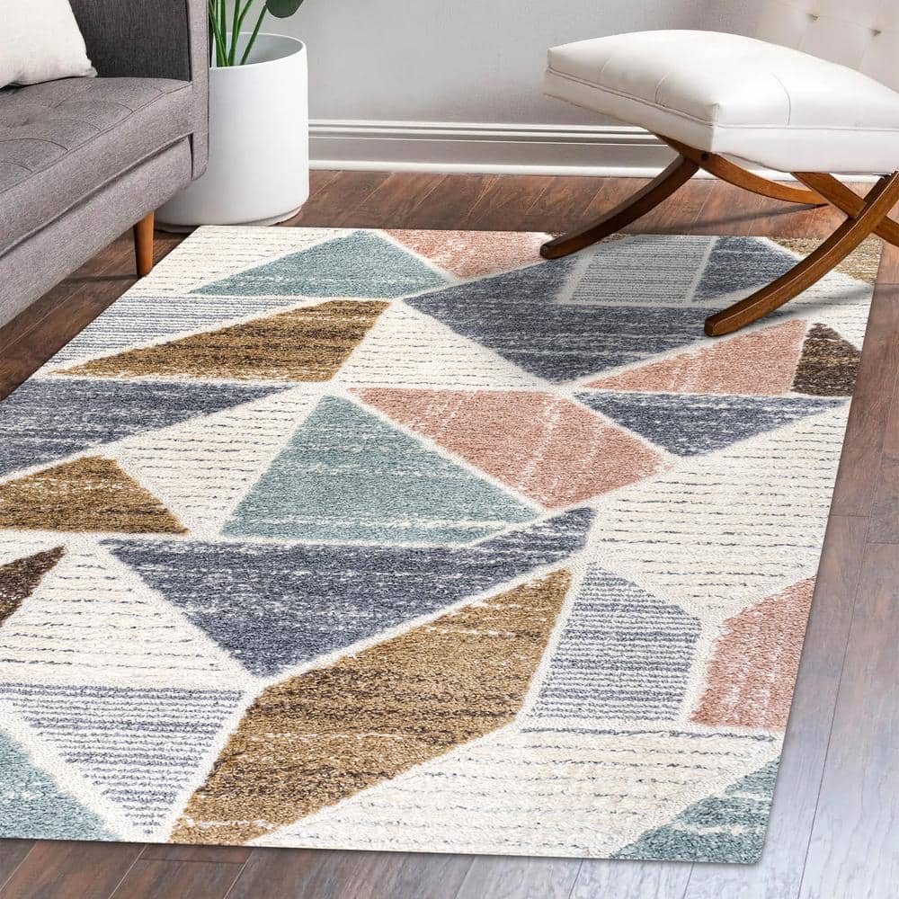 Ivory Geometric Synthetic Flat Woven Reversible Area Rug