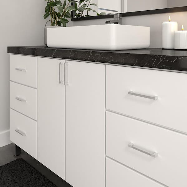 Merritt Collection 3-3/4 in. (96 mm) Modern Chrome and Crystal Rectangular Cabinet Bar Pull