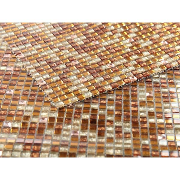 Artistic Jewels Bronze Pink And Gold 12 in. X 12 in. Square Glass Mosaic Wall Tile (3 sq.ft./Case)