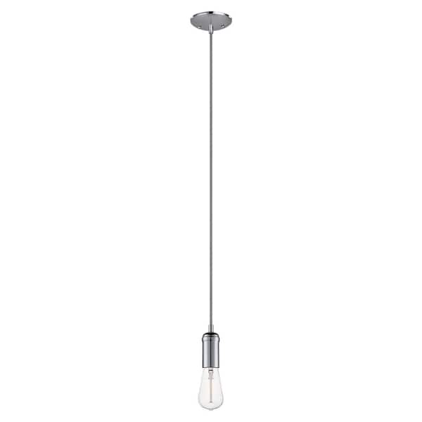 Globe Electric 1-Light Chrome Mini Pendant with Grey Woven Cloth Rope Socket