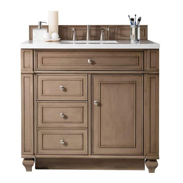 Bristol 36 in. W x 23.5 in. D x 34 in. H Single Vanity in Whitewashed Walnut with Quartz Top in Eternal Jasmine Pearl