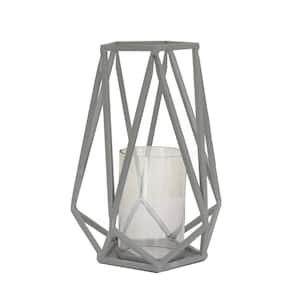 10 in. Candle Lantern with Glass Chimney, Glacier Gray