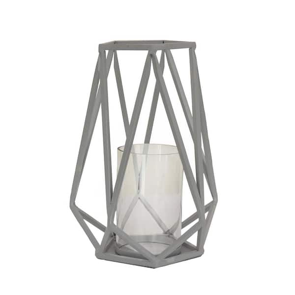 National Outdoor Living 10 in. Candle Lantern with Glass Chimney, Glacier Gray