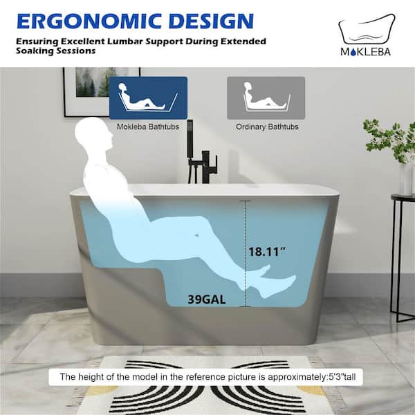 Mokleba 47 in. Acrylic Freestanding Flatbottom Japanese Soaking