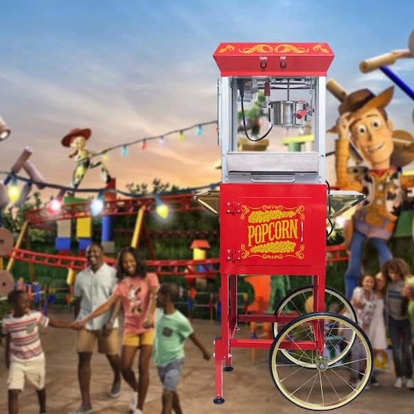 IDEAGLE 650 W 8 oz. Red Commercial Popcorn Machine with Cart
