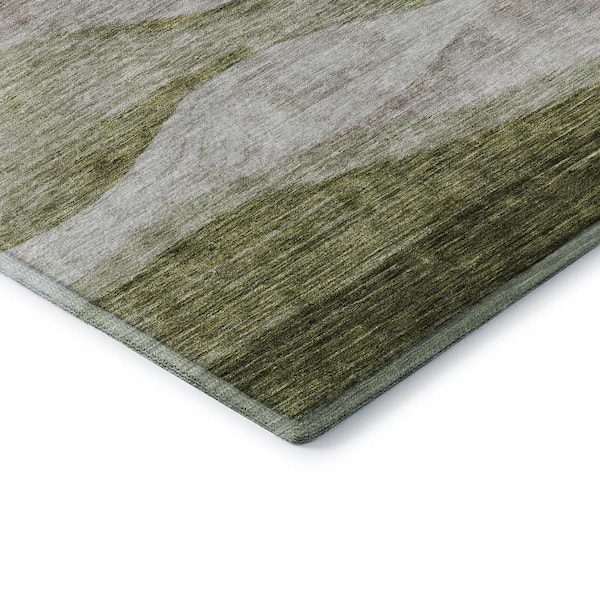 Mayfield Premium Machine Washable Abstract AMF1141 Green 2 ft. 3 in. x 7 ft. 6 in. Runner Rug