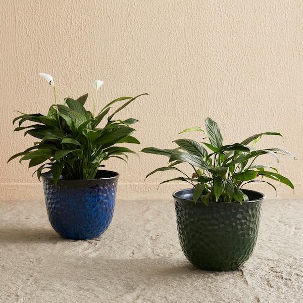 Glitzhome 12 in. H Honeycomb Textured Cobalt Blue Faux Ceramic Pot