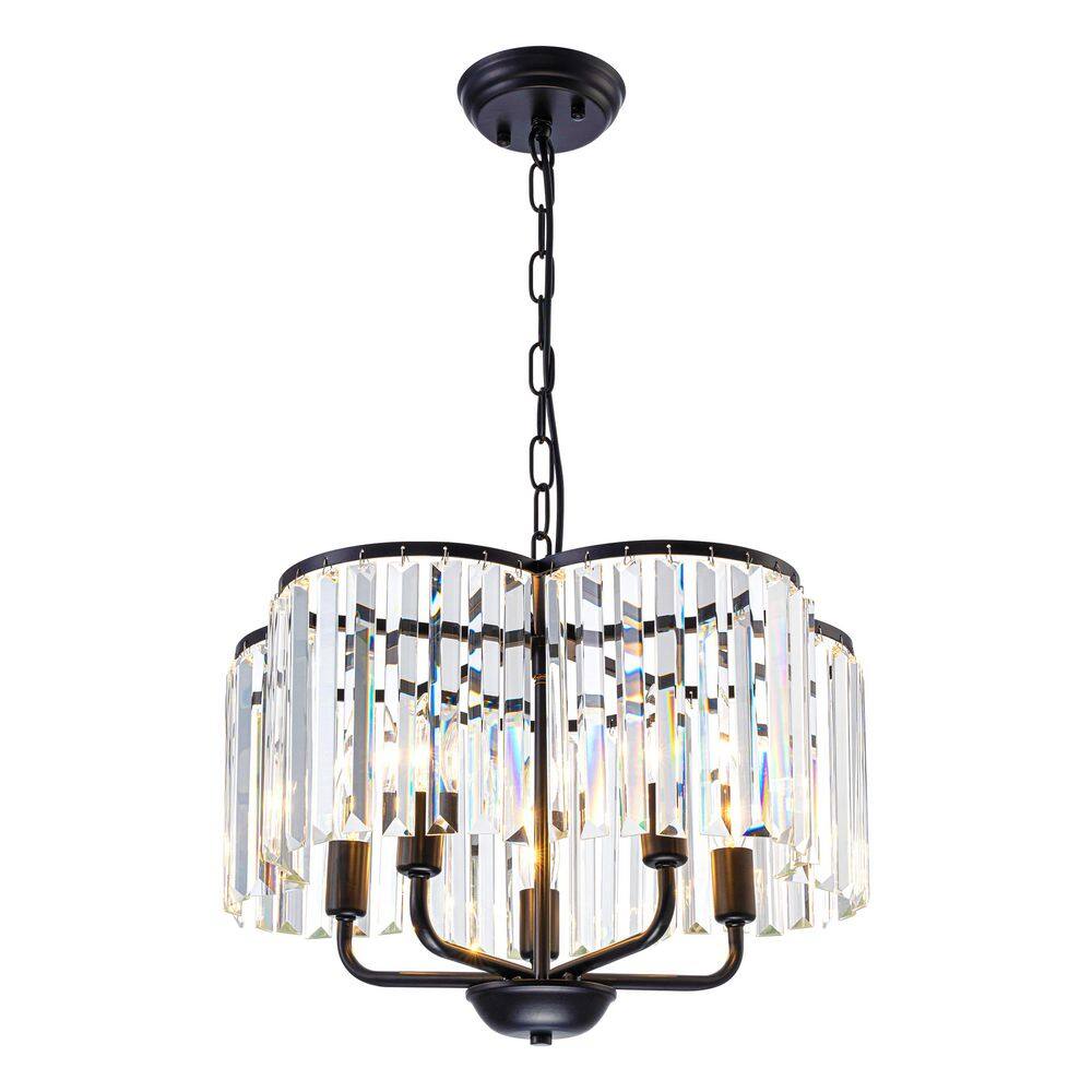 5-Lights Black Modern Crystal Chandelier with, E12 Base, Drum Pendant Ceiling Light Fixture for Dining Room, Bedroom price history on PriceWatchPro