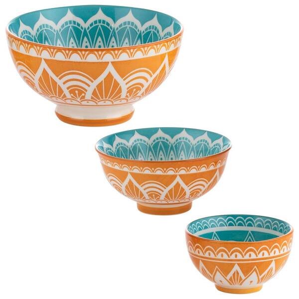 Typhoon World Foods 23.5 fl. oz., 8.8 fl. oz. and 6.7 fl. oz. India White Stoneware Decorative Bowls (Set of 3)