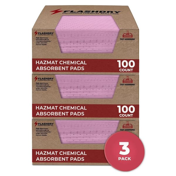 17.5 in. x 13.5 in. Chemical Spill Absorber Pads-100 Pack, Industrial, High Absorbency, Durable & Chemical Resistant