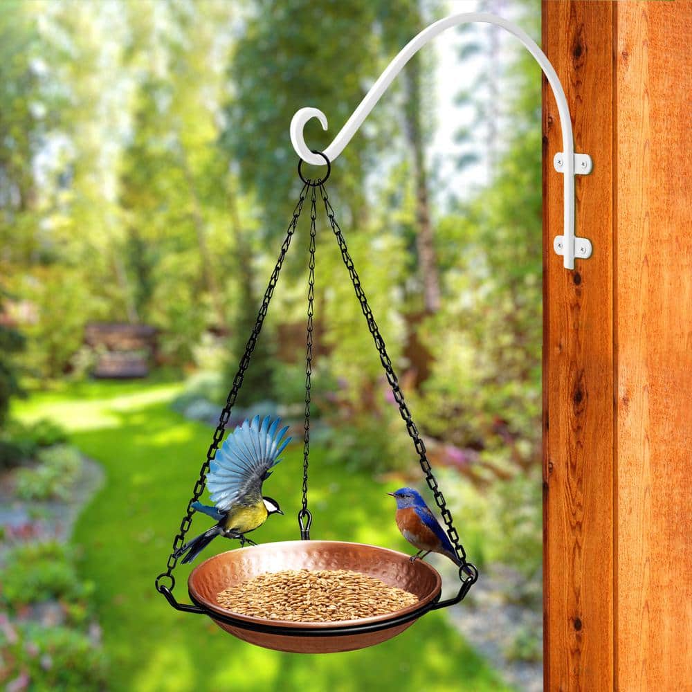 Copper Hand Hammered Hanging Bird Bath with Black Chain