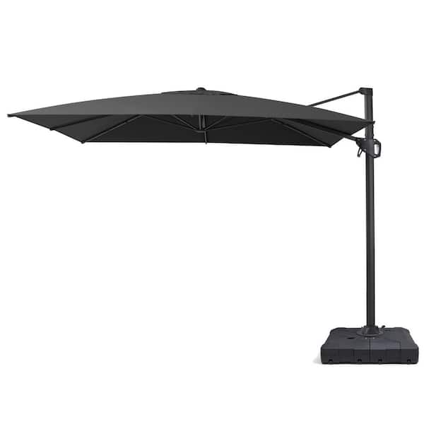 Pellebant 10.5 ft. Square Aluminum Outdoor Offset Cantilever Tiltable 360° Rotational Patio Umbrella in Black with 260 lbs. Base