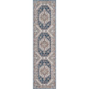 Tenley Namib Vintage Medallion Oriental Persian Floral Blue 2 ft. 7 in. x 9 ft. 10 in. Runner Area Rug