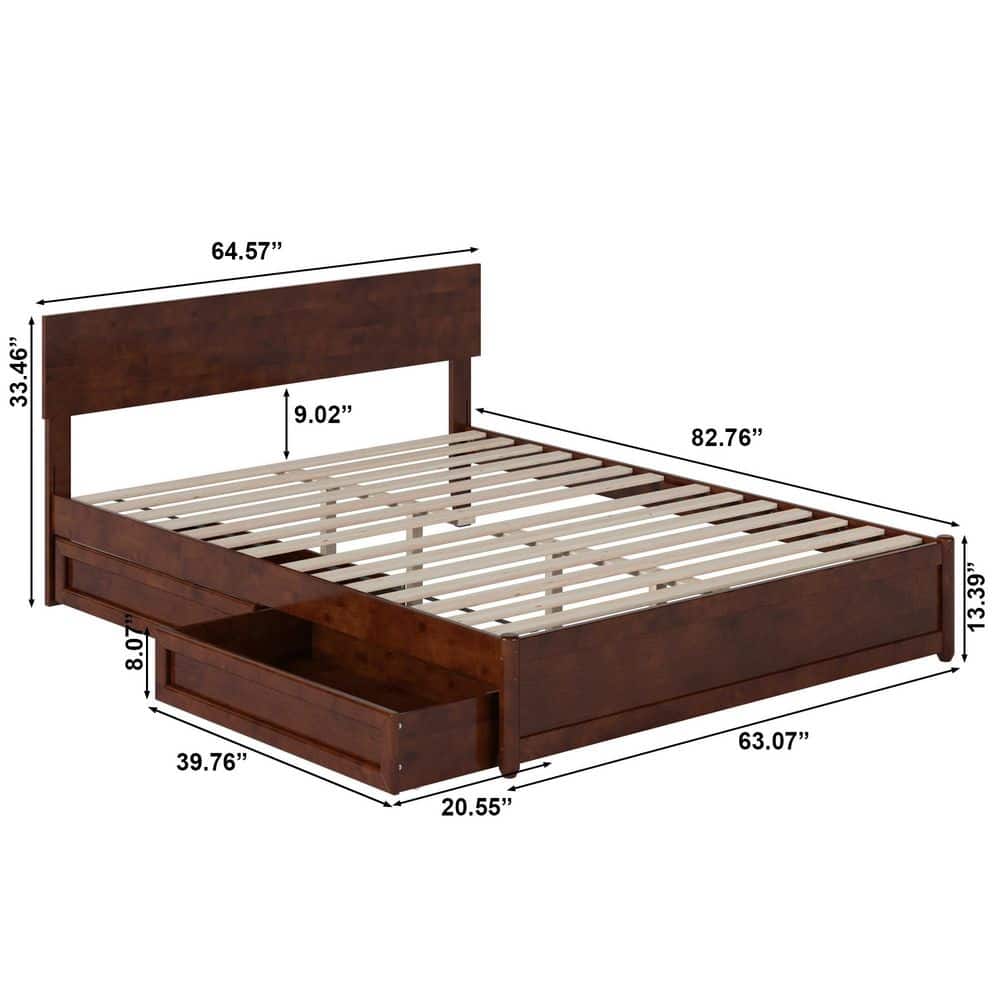 Wesley Walnut Queen Wood Platform Bed with Storage Drawers