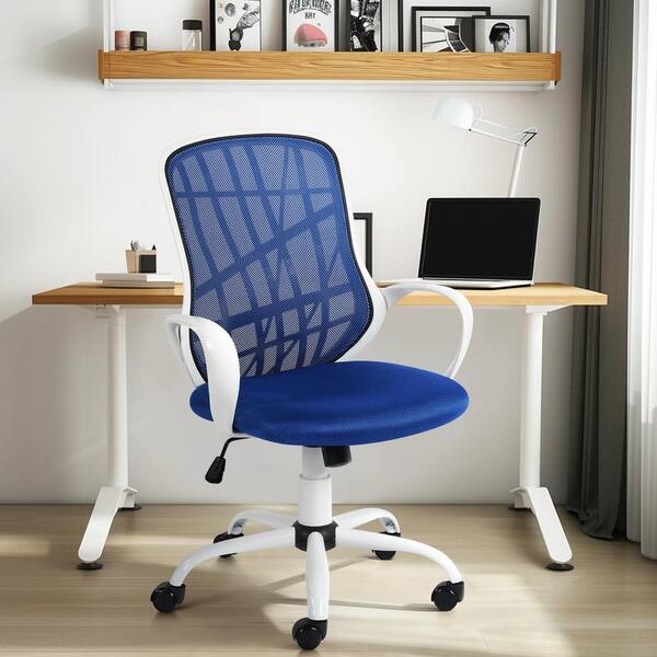 Homy Casa DESERT Mesh Modern Big and Tall Upholstered Swivel Chair Ergonomic Adjustable Height Task Chair in Navy Blue with Tilt