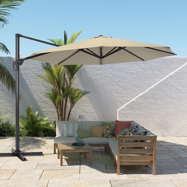 11 ft. Round Aluminum 360-Degree Rotation Cantilever Offset Umbrella Outdoor Patio Umbrella in Sand