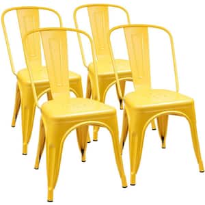18 in. Yellow Metal Dining Chairs Stackable Indoor Outdoor Chair Patio kitchen Chair (Set of 4)