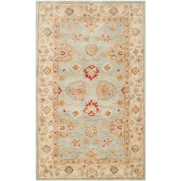 SAFAVIEH Antiquity Grey Blue/Beige Doormat 3 ft. x 5 ft. Border Area Rug