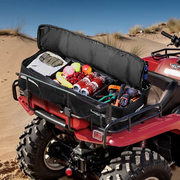 ATV Rear Storage Bag, 60L ATV Rear Cargo Storage Bag with Backrest AND Cover, 600D Oxford Cloth Rear Seat Gear Bag