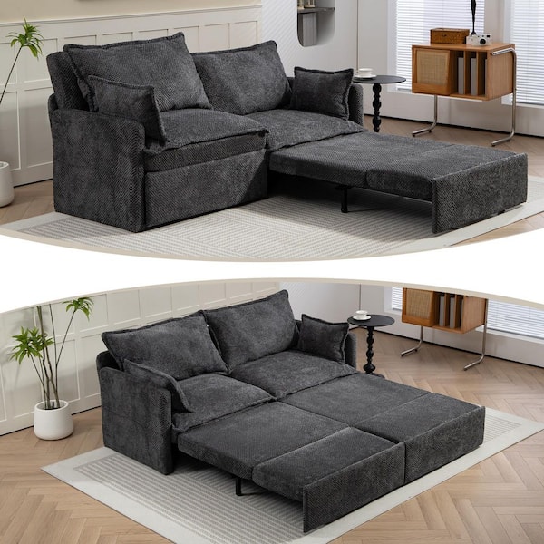 Grey 73.6 in. Corduroy Convertible Sleeper Sofa Bed Couch with Side Storage, and USB/C-TYPE Charging Ports