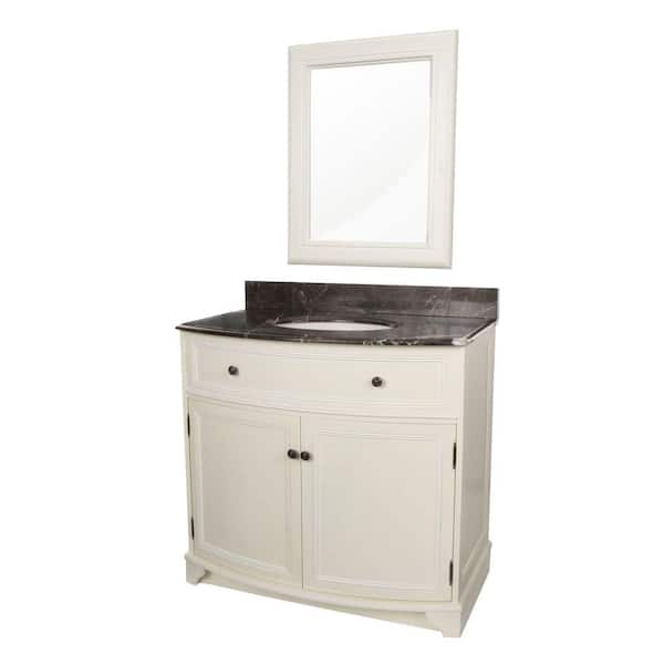 Foremost Arcadia 37-1/4 in. Vanity in Frost White with Marble Top in Dark Emperador and Mirror