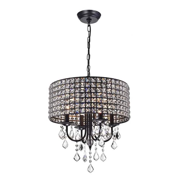 DESwan Contemporary 4-Light Black and Brown Finish Chandelier with Metal Shades