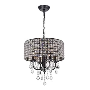 Contemporary 4-Light Black and Brown Finish Chandelier with Metal Shades
