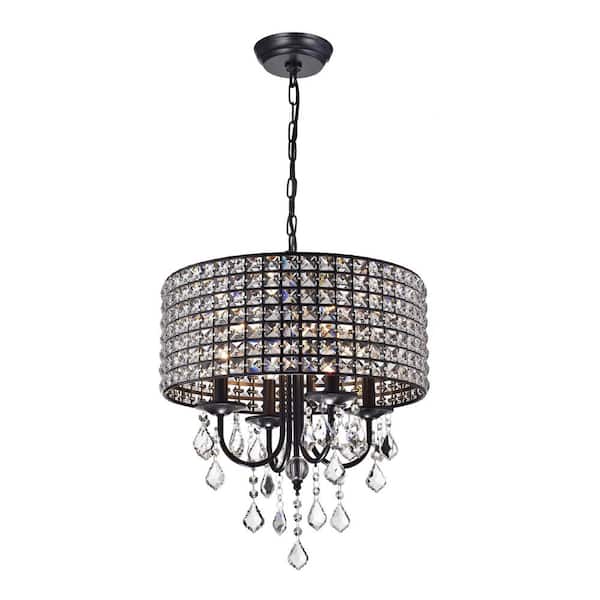 KINWELL Contemporary 4-Light Black and Brown Finish Chandelier with Metal Shades