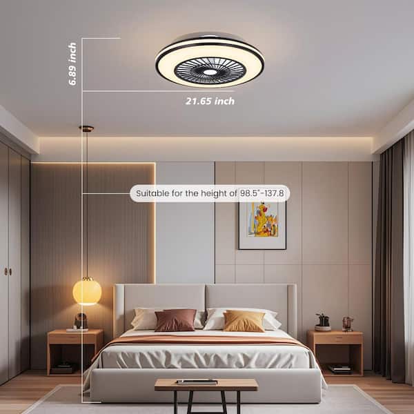 22 in. Indoor Black Ceiling Fan with Lights Remote Control, Dimmable Low Profile Flush Mount Ceiling Fans 6-Speed
