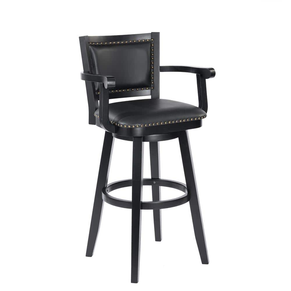 Boraam Broadmoor 36 in. Extra Tall Black High Back Wood Swivel Stool