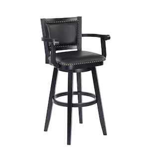 Broadmoor 36 in. Extra Tall Black High Back Wood Swivel Stool with Arms