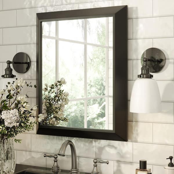 Wooakway 20 in. W x 28 in. H Oval Black Metal Accent Wall Mirror