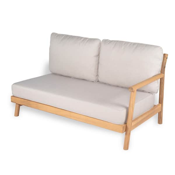 Galena Modern Patio Solid Wood L-Shaped Couch Furniture Set Outdoor Sectional Sofa Set with Beige Cushions, Teak Finish