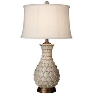 30.8 in. White Table Lamp with White Softback Fabric Shade