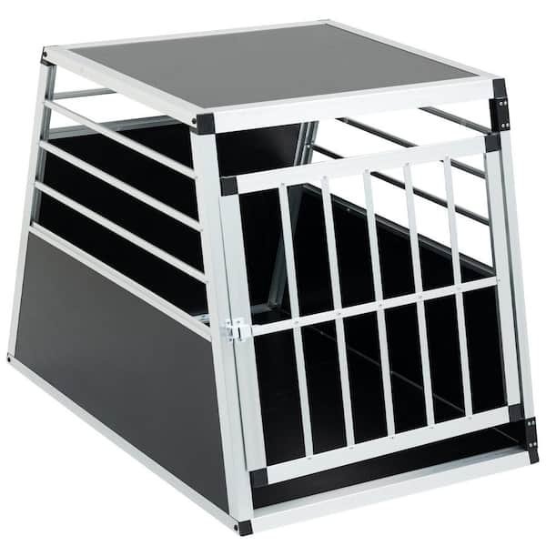 35.83 in. x 25.59 in. x 27.17 in. Black and Silver Metal Portable Pet Travel Crate Box Trapezoidal Kennel Carrier Cage