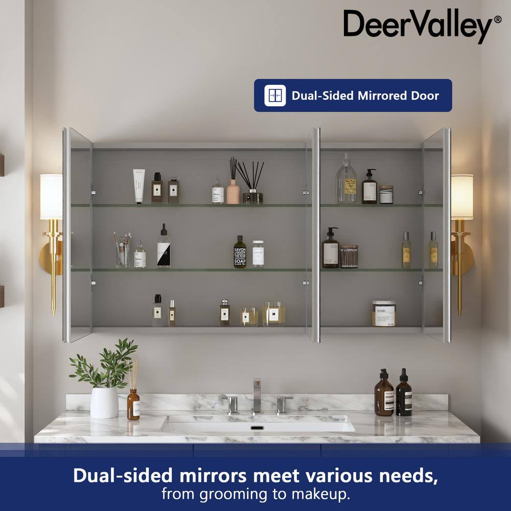 48'' Frameless Mirrored Three-Door Medicine Cabinet with Adjustable Shelves