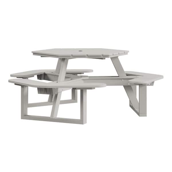 Highwood Shoreline 74 in. Cove Gray Hexagon HDPE Plastic Picnic
