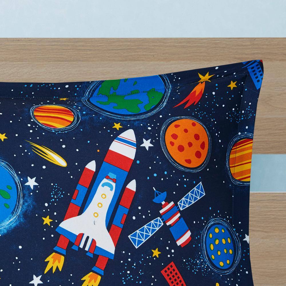 Navy Microfiber Outer Space Full Comforter Set