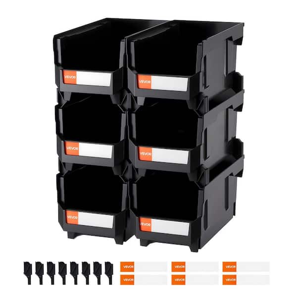 Plastic Stackable Storage Bins, 14.8 x 8.5 x 7.1 in. (6-Pack), Plastic Containers for Organizing and Storage Bins, Black