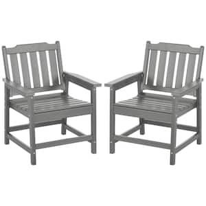 2-Piece All-Weather Patio Chairs, HDPE Patio Dining Chair Set, Heavy-Duty Wood-Like Outdoor Furniture, Gray