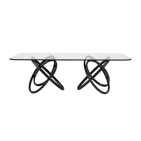 Mason Clear Glass 94 in. Cross Legs Dining Table Seats 8