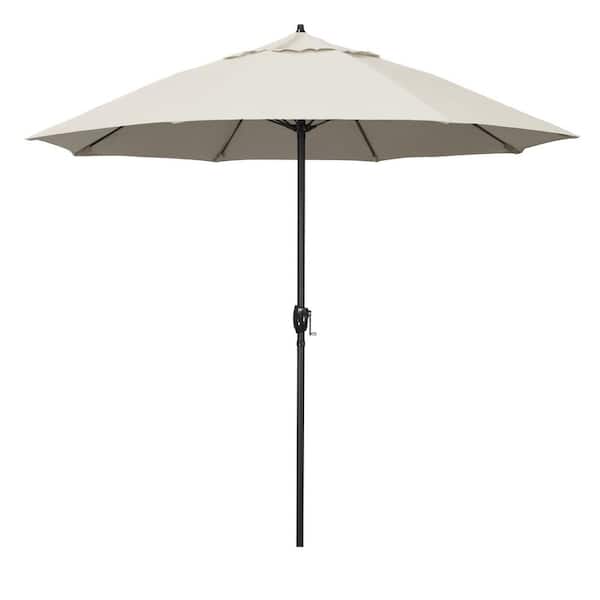 California Umbrella 9 ft. Black Aluminum Market Patio Umbrella Fiberglass Ribs and Auto Tilt in Canvas Pacifica