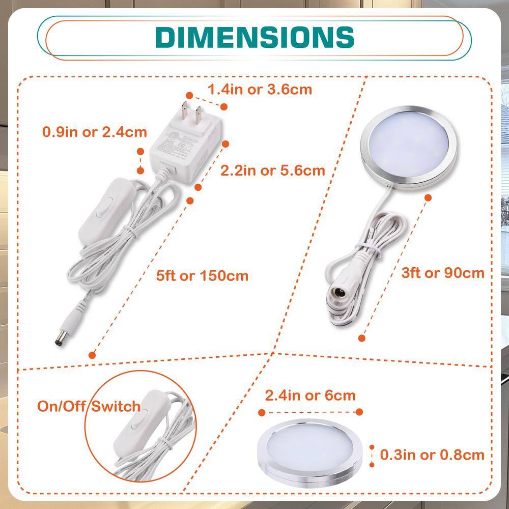 Super Bright White Aluminum LED Under Cabinet Puck Light 2-Pack
